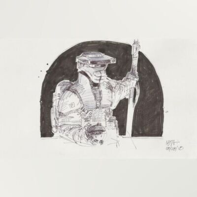 Lot # 98: Boushh Sketch - with Thermal Detonator and Staff