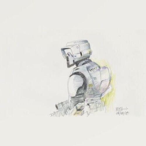Lot # 99: Scout Trooper Colored Sketch - Reverse Detail