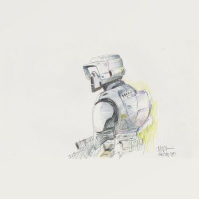 Lot # 99: Scout Trooper Colored Sketch - Reverse Detail