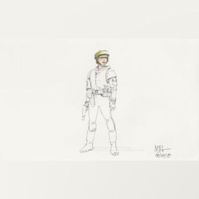 Lot # 105: Princess Leia Colored Costume Sketch - Endor helmet