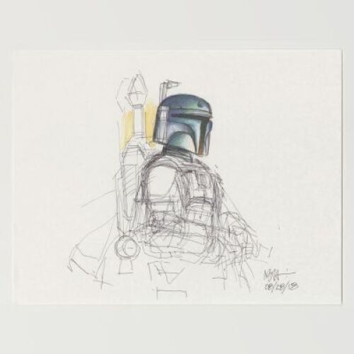 Lot # 116: Boba Fett Colored Sketch - Helmet Focus
