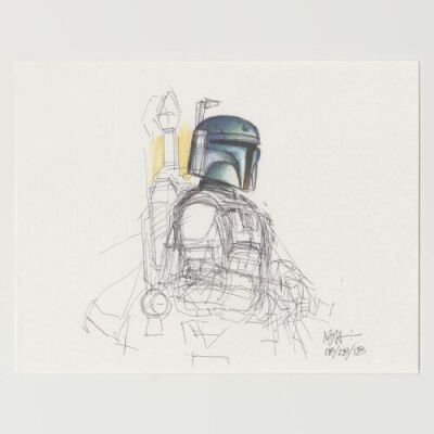 Lot # 116: Boba Fett Colored Sketch - Helmet Focus