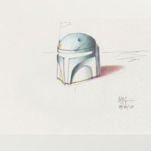 Lot # 121: Boba Fett Colored Sketch - Helmet Study