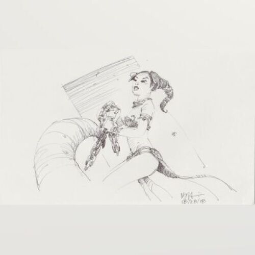 Lot # 122: Princess Leia Costume Sketch - Jabba's Dancer outfit with chain