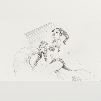 Lot # 122: Princess Leia Costume Sketch - Jabba's Dancer outfit with chain
