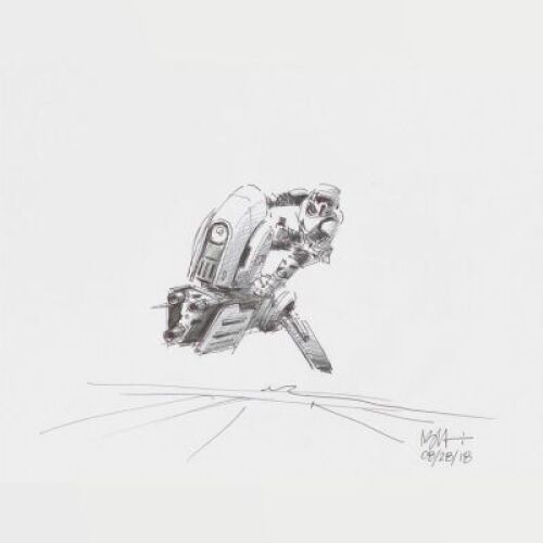 Lot # 124: Alternate Speeder Bike Colored Sketch with Scout Trooper Riding