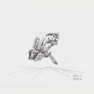 Lot # 124: Alternate Speeder Bike Colored Sketch with Scout Trooper Riding