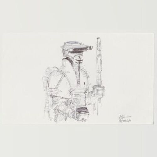 Lot # 125: Boushh Sketch - with Thermal Detonator and Staff