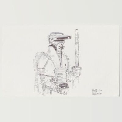 Lot # 125: Boushh Sketch - with Thermal Detonator and Staff