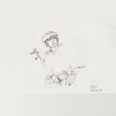 Lot # 129: Princess Leia Costume Sketch - Endor helmet