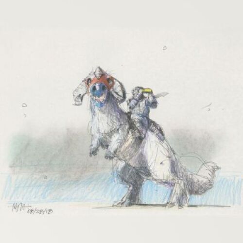 Lot # 132: Luke on Tauntaun with Binoculars Colored Design Sketch