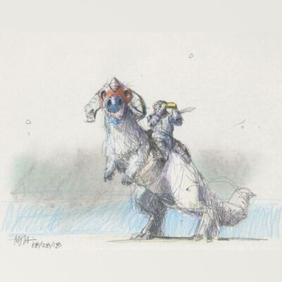 Lot # 132: Luke on Tauntaun with Binoculars Colored Design Sketch