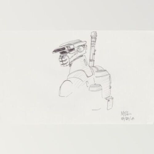 Lot # 133: Loose Boushh Sketch - with Backpack and Weapon