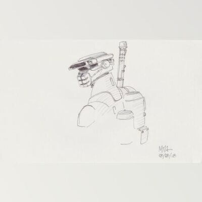 Lot # 133: Loose Boushh Sketch - with Backpack and Weapon