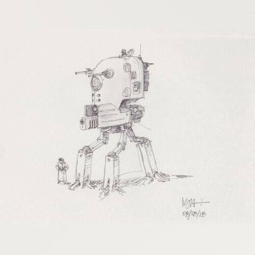 Lot # 137: Tripod Smaller Walker Concept Sketch - Current price: $300