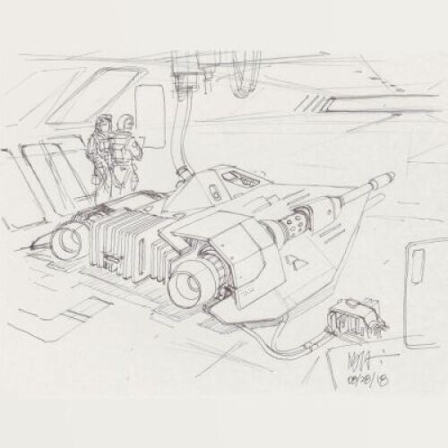 Lot # 141: Rebel Snowspeeder Sketch - Refueling in Hangar