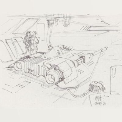 Lot # 141: Rebel Snowspeeder Sketch - Refueling in Hangar