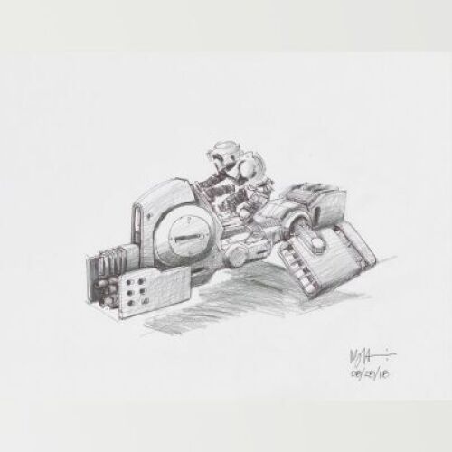 Lot # 143: Alternate Heavy-duty Speeder Bike Colored Sketch with Scout Trooper