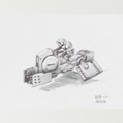 Lot # 143: Alternate Heavy-duty Speeder Bike Colored Sketch with Scout Trooper