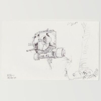 Lot # 144: AT-ST Chicken Walker Sketch - with Ewoks