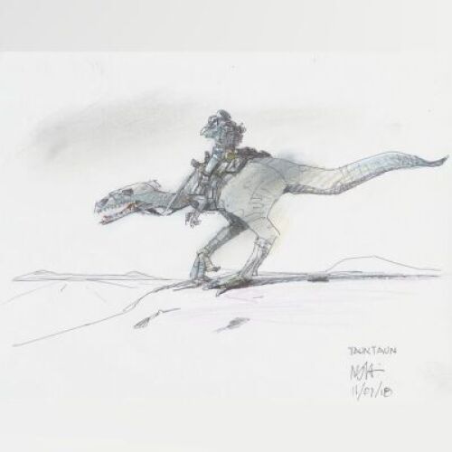 Lot # 153: Luke on Tauntaun with Binoculars Colored Design Sketch