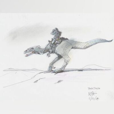 Lot # 153: Luke on Tauntaun with Binoculars Colored Design Sketch