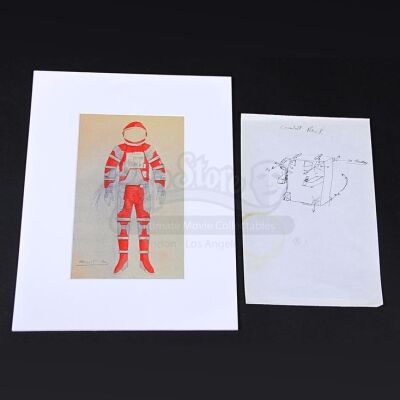 MOONRAKER (1979) - Hand-Coloured Printed Space Suit Design & Hand-drawn Combat Pack Drawing
