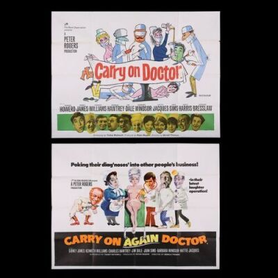 Lot #29 - CARRY ON DOCTOR (1967) AND CARRY ON AGAIN DOCTOR (1969) - Two UK Quad Posters 1967-69