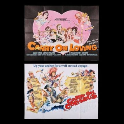 Lot #34 - CARRY ON LOVING (1970) AND CARRY ON COLUMBUS (1992) - Two UK Quad Posters 1970-92