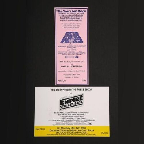 Lot #385 - STAR WARS: VARIOUS PRODUCTIONS (1977-80) - Two UK Special Screening/Press Show Invitations 1977-80