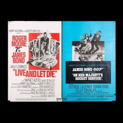 Lot #141 - JAMES BOND: LIVE AND LET DIE (1973) / ON HER MAJESTYS SECRET SERVICE (1969) - UK Double-Bill Quad Poster c1973-74