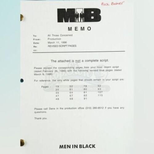 MEN IN BLACK (1997) - Revised Script Pages