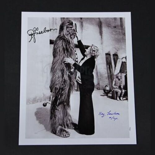 STAR WARS: A NEW HOPE (1977) - Signed Promotional Still &Atilde;&fnof;&Acirc;&cent;&Atilde;&cent;&acirc;&euro;&scaron;&Acirc;&not;&Atilde;&cent;&acirc;&sbquo;&not;&Aring;&ldquo; Kay Freeborn Dressing Chewbacca (Peter Mayhew)