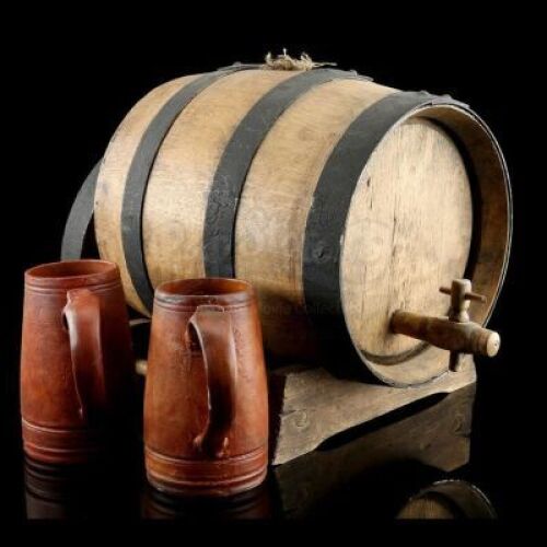 Lot # 28: Lion's Pride Inn Oak Barrel, Stand and Mugs