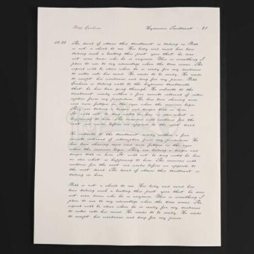 SEASON 2 EPISODE 13: "MIZUMONO"<br>Hannibal Lecter's (Mads Mikkelsen) Psychiatric Notes on Will Graham (Hugh Dancy)