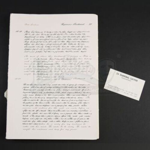 SEASON 2 EPISODE 13: "MIZUMONO"<br>Hannibal Lecter's (Mads Mikkelsen) Psychiatric Notes on Will Graham (Hugh Dancy) and Business Card