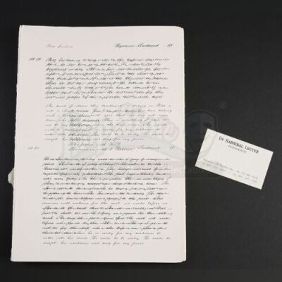 SEASON 2 EPISODE 13: "MIZUMONO"<br>Hannibal Lecter's (Mads Mikkelsen) Psychiatric Notes on Will Graham (Hugh Dancy) and Business Card