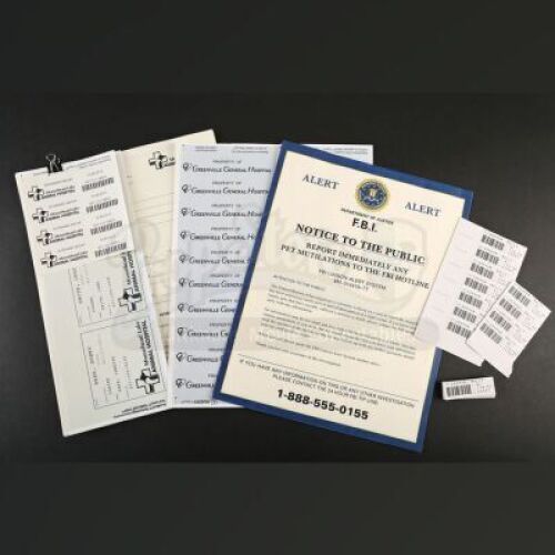 SEASON 3 EPISODE 11: "...AND THE BEAST FROM THE SEA"<br>FBI Warning and Animal Hospital Labels and Paperwork