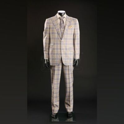 SEASON 3 EPISODE 13: "THE WRATH OF THE LAMB"<br>Hannibal Lecter's (Mads Mikkelsen) Tan and Blue Three-Piece Suit