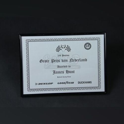 RUSH - James Hunt's (Chris Hemsworth) Dutch Grand Prix Certificate (RP006)