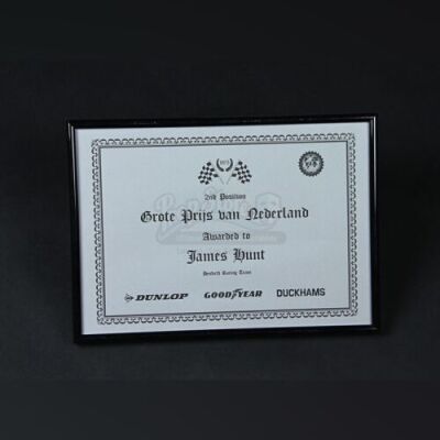 RUSH - James Hunt's (Chris Hemsworth) Dutch Grand Prix Certificate (RP006)