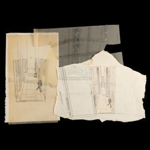 STAR WARS - EP V - THE EMPIRE STRIKES BACK (1980) - Ralph McQuarrie Hand-Drawn Artwork - Luke (Mark Hamill) and R2-D2 in Cloud City Hallway