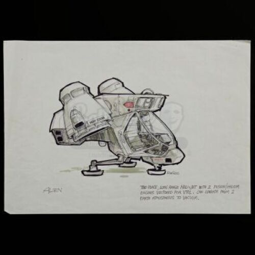 Lot #21 - ALIEN (1979) - Hand-drawn Ron Cobb Nostromo Heli-Jet Concept Sketch