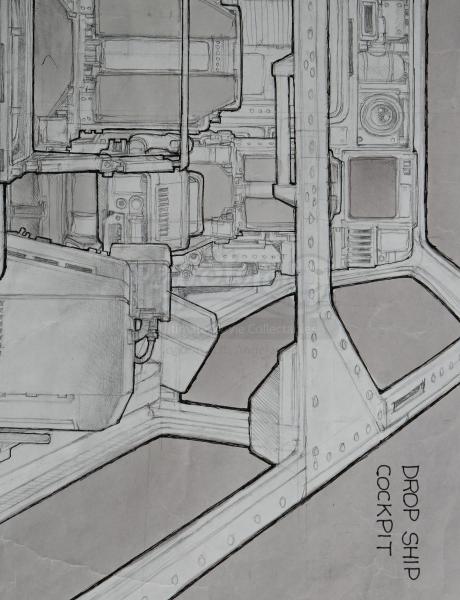 Lot #26 - ALIENS (1986) - Hand-drawn Ron Cobb Dropship Cockpit Front ...