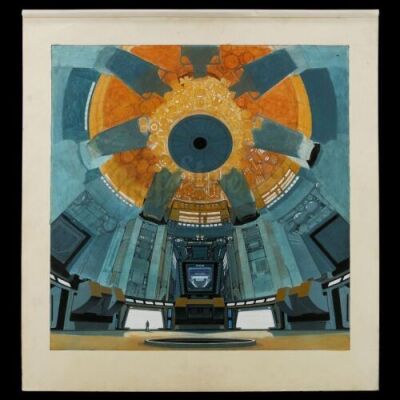 Lot #193 - CLOSE ENCOUNTERS OF THE THIRD KIND (1977) - Hand-painted Ron Cobb Mothership Interior Concept Illustration