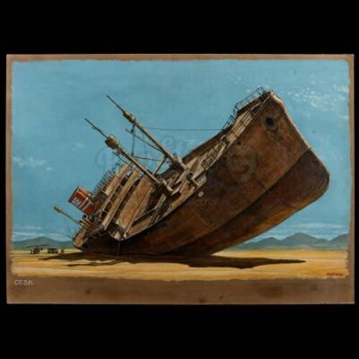Lot #194 - CLOSE ENCOUNTERS OF THE THIRD KIND (1977) - Hand-Painted Ron Cobb Shipwreck Concept Illustration