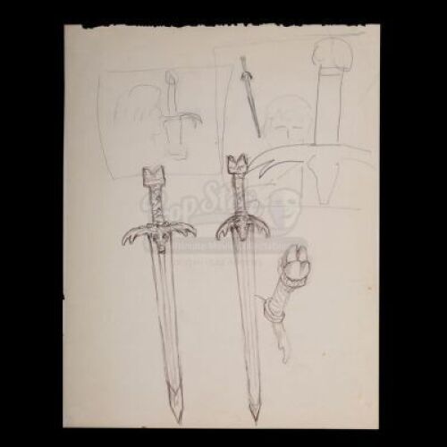 Lot #203 - CONAN THE BARBARIAN (1982) - Ron Cobb Hand-Drawn Father's Sword Design