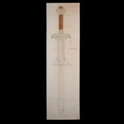 Lot #204 - CONAN THE BARBARIAN (1982) - Ron Cobb Hand-Drawn Atlantean Sword Production Drawing