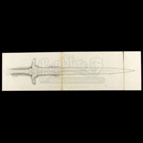 Lot #205 - CONAN THE BARBARIAN (1982) - Hand-drawn Ron Cobb Ceremonial Atlantean Sword Concept Sketch