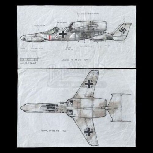 Lot #383 - RAIDERS OF THE LOST ARK (1981) - Pair of Hand-Drawn Ron Cobb Early Draft Nazi Plane Concept Sketches